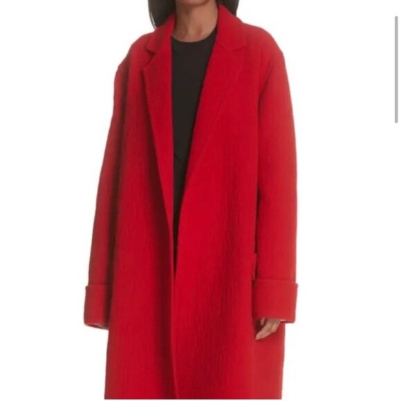HELMUT LANG Red Wool Blanket Coat Large Oversized Overcoat Pea Coat Jacket - Picture 1 of 14